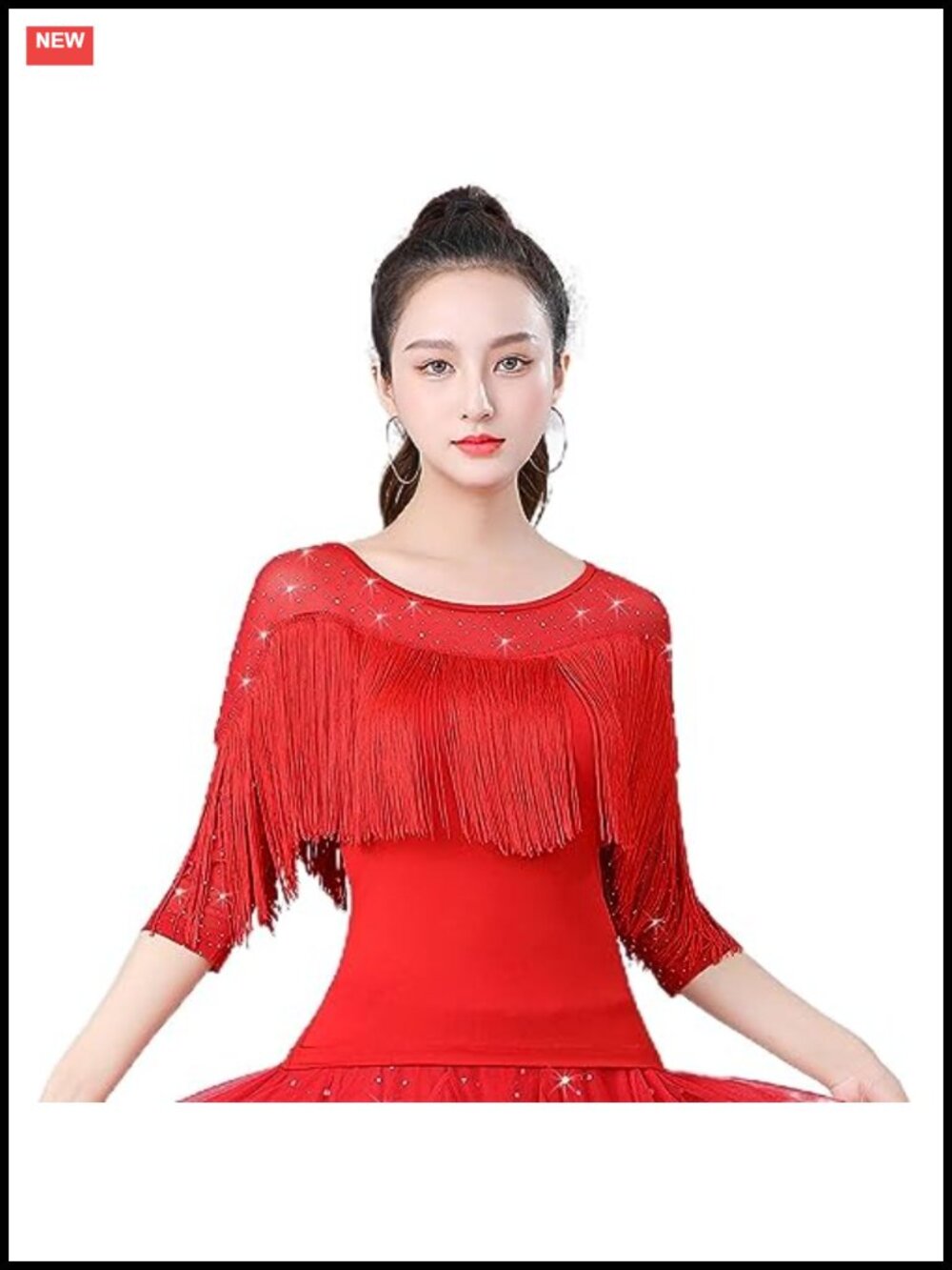 Women's Modern Dance Tops Sequin Tassel Short Sleeve Ballroom Latin Dancewear